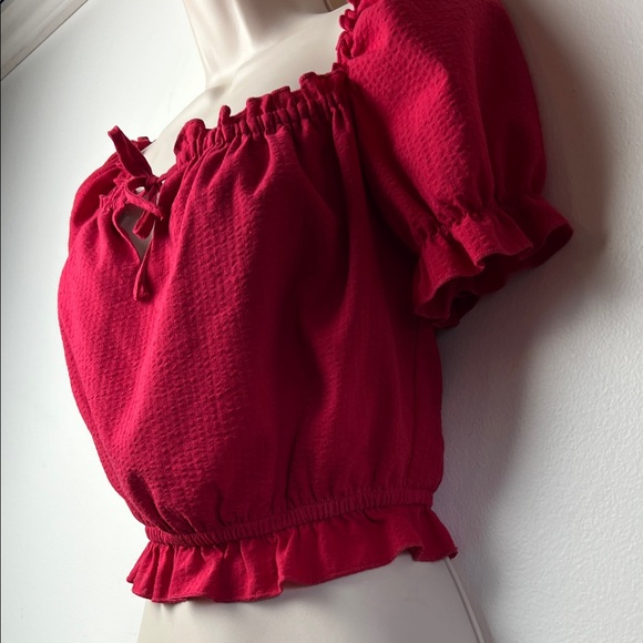 MINKPINK Hadley Red Peasant Milkmaid Puff Sleeve Crop Off Shoulder Prarie NWT - Picture 5 of 9